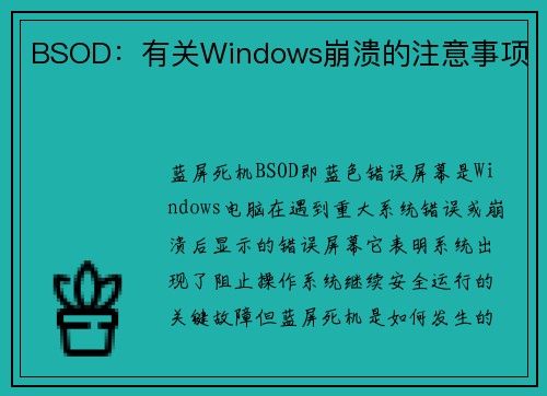 BSOD：有关Windows崩溃的注意事项 