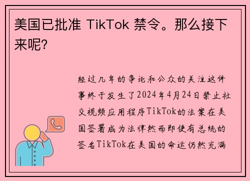 美国已批准 TikTok 禁令。那么接下来呢？